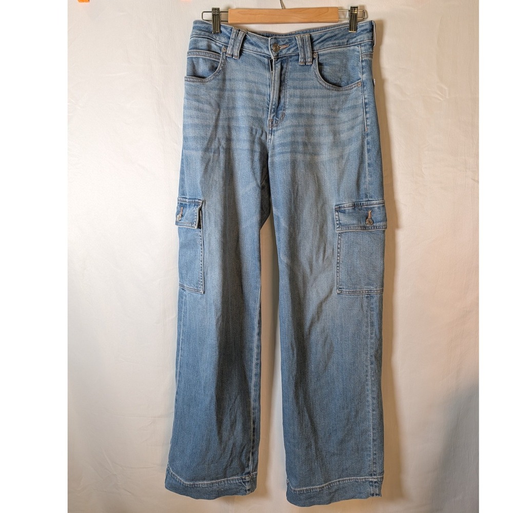 American Eagle Super High-Rise Baggy Wide Leg Cargo Jeans Blue 2 Long